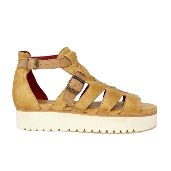 NEW Bed|Stu Ada Cage Size 10 Platform Sandal Leather Cashew Tan Flatform Bedstu - Picture 2 of 11